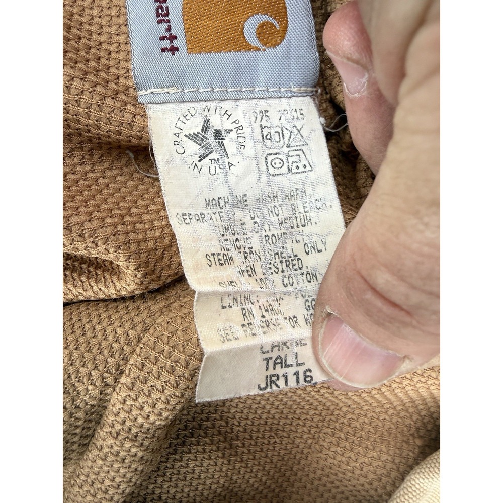 Vintage Carhartt Duck Canvas Hooded Work Jacket Distressed Brown XL Tall - Picture 7 of 10